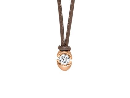 Schaffrath Colortaire Collier Leder (Espresso) und Roségold mit Brillant 0,400ct – Halsschmuck Collier in braun und aus 750 Rotgold und Leder.