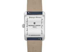 Frederique Constant Classics Carree Calendar Moonphase Quarz Edelstahl 42x30mm blaues Zifferblatt blaues Lederband – Herrenuhren Uhr mit Datum aus Edelstahl. Das Gehäuse ist rechteckig und silber. Das Lederarmband ist blau. Das Zifferblatt ist ein Index in blau. – Ansicht 2