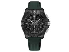Breitling Super Avenger B01 Chronograph 46 Automatik Keramik schwarzes Zifferblatt grünes Lederband – Herrenuhren Chronograph aus Carbon, Edelstahl, Keramik und Titan. Das Gehäuse ist rund und schwarz. Das Lederarmband ist grün. Das Zifferblatt ist arabisch Index und schwarz.