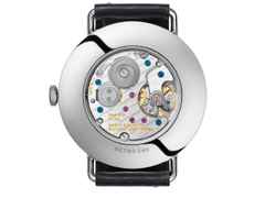 Nomos Glashütte Metro 38 Datum Stadtschwarz Handaufzug Edelstahl 38mm schwarzes Zifferblatt schwarzes Lederband – Herrenuhren Uhr mit Datum aus Edelstahl. Das Gehäuse ist rund und silber. Das Lederarmband ist schwarz. Das Zifferblatt ist arabisch Index und grau. – Ansicht 2