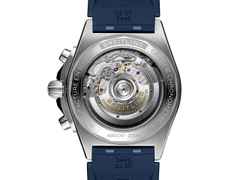 Breitling Chronomat B01 42 Automatik Edelstahl blaues Zifferblatt blaues Kautschukband – Herrenuhren Chronograph aus Edelstahl. Das Gehäuse ist rund und silber. Das Kautschuk / Kunststoff / Silikon Armband ist blau. Das Zifferblatt ist ein Index in blau. – Ansicht 2