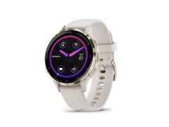 Garmin Venu 3S faserverstärktes Polymer elfenbeinfarben 41mm elfenbeinfarbenes Kautschukband – Herrenuhren Uhr Multifunktion aus Edelstahl, Kautschuk, Kunststoff und PVD beschichtet. Das Gehäuse ist rund und beige. Das Kautschuk / Kunststoff / Silikon Armband ist beige. Das Zifferblatt ist digital und schwarz. – Ansicht 3