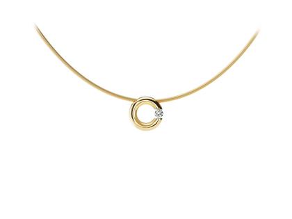 Niessing Spannring Anhänger 12mm Gelbgold poliert 0,10 ct – Halsschmuck Anhänger mit Besatz aus 750 Gelbgold.