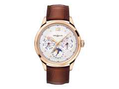 Montblanc Heritage  Automatik Perpetual Calendar 40 mm Rosegold Limited Edition – Herrenuhren Uhr mit Kalender aus 750 Rotgold. Das Gehäuse ist rund und roségold. Das Lederarmband Kroko / Alligator ist braun. Das Zifferblatt ist arabisch Index und weiß.