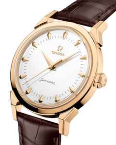 Omega Seamaster Milano Cortina 2026 Automatik Edelstahl 37mm weißes Zifferblatt braunes Lederband – Herrenuhren Uhr ohne Datum aus 750 Gelbgold und Leder. Das Gehäuse ist rund und gelbgold. Das Lederarmband ist braun. Das Zifferblatt ist ein Index in weiß. – Ansicht 2