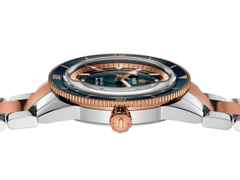 Rado Captain Cook Automatik Edelstahl 42mm roségold beschichtet blau Edelstahlband bicolor – Herrenuhren Uhr mit Datum aus Edelstahl und PVD beschichtet. Das Gehäuse ist rund und silber-roségold. Das Edelstahlarmband ist silber-roségold. Das Zifferblatt ist ein Index in grün. – Ansicht 3