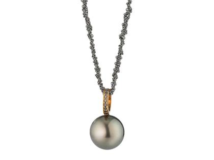 Gellner H2O Young Basics Collier mit Tahitizuchtperle und schwarzen Brillanten – Halsschmuck Collier aus 750 Rotgold, 925 Silber und und .
