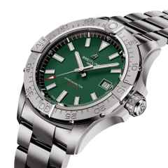 Breitling Avenger Automatik 42 Edelstahl grünes Zifferblatt Metallband – Herrenuhren Uhr mit Datum aus Edelstahl. Das Gehäuse ist rund und silber. Das Edelstahlarmband ist silber. Das Zifferblatt ist ein Index in grün. – Ansicht 2