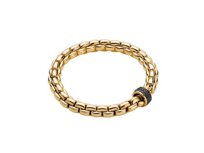 Fope Eka Flex'It Men  Armband   breit Gelbgold M mit schwarzen Brillanten 0,650ct flexibel – Armschmuck Armband aus 750 Gelbgold, 750 Weißgold und und rhodiniert.