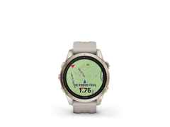 Garmin epix Pro Sapphire Edelstahl softgold beschichtet 42 mm Kautschukband beige – Herrenuhren Uhr Multifunktion aus DLC beschichtet, Edelstahl und Kautschuk. Das Gehäuse ist rund und beige. Das Kautschuk / Kunststoff / Silikon Armband ist beige. Das Zifferblatt ist digital und schwarz. – Ansicht 3