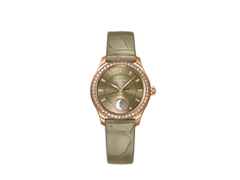 Glashütte Original Lady Serenade Luna Automatik Rotgold 32,5mm grünes Zifferblatt grünes Lederband – Damenuhren Uhr ohne Datum aus 750 Rotgold und Leder. Das Gehäuse ist rund und roségold. Das Lederarmband Kroko / Alligator ist grün. Das Zifferblatt ist ein Index in grün.