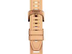 Tissot T-Touch Connect Sport Quarz Titan Roségoldfarben-PVD 43mm schwarzes Zifferblatt beiges Silikonband – Herrenuhren Uhr Multifunktion aus Kautschuk, Keramik, PVD beschichtet und Titan. Das Gehäuse ist rund und silber. Das Kautschuk / Kunststoff / Silikon Armband ist beige. Das Zifferblatt ist digital und schwarz. – Ansicht 5