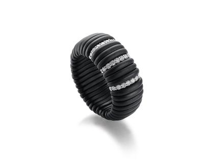 Silhouette Schmuck Keramik Flex Ring schwarz matt mit Weißgold Brillant-Ronden – Ringe Ring mit Besatz in schwarz und aus 750 Weißgold und Keramik.