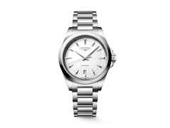 Longines Conquest Quarz Edelstahl 38mm weißes Zifferblatt Metallband – Herrenuhren Uhr mit Datum aus Edelstahl. Das Gehäuse ist rund und silber. Das Edelstahlarmband ist silber. Das Zifferblatt ist ein Index in weiß.