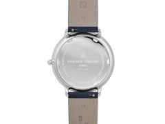 Frederique Constant Classics Moonphase Quarz Edelstahl 39mm weißes Zifferblatt blaues Lederband – Herrenuhren Uhr ohne Datum aus Edelstahl und Leder. Das Gehäuse ist rund und silber. Das Lederarmband ist blau. Das Zifferblatt ist römisch und weiß. – Ansicht 3