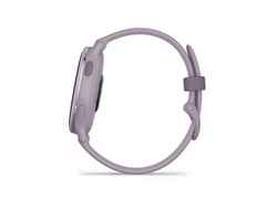 Garmin vívoactive 5 faserverstärktes Polymer orchidee/orchidee metallic 42mm orchideefarbenes Kautschukband – Damenuhren Uhr Multifunktion aus eloxiertes Aluminium, Kautschuk, Kunststoff und PVD beschichtet. Das Gehäuse ist rund und lila. Das Kautschuk / Kunststoff / Silikon Armband ist lila. Der Zifferblatt ist digital. – Ansicht 4