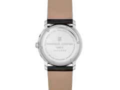 Frederique Constant Classics Index Business Timer Quarz Edelstahl 40mm silbernes Zifferblatt Lederband – Herrenuhren Uhr mit Datum aus Edelstahl und Leder. Das Gehäuse ist rund und silber. Das Lederarmband ist schwarz. Das Zifferblatt ist ein Index in silber. – Ansicht 3