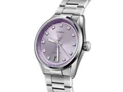 TAG Heuer Carrera Date Automatik Edelstahl 36mm fliederfarbenes Zifferblatt mit Brillanten Metallband – Damenuhren Uhr mit Datum aus Edelstahl. Das Gehäuse ist rund und silber. Das Edelstahlarmband ist silber. Das Zifferblatt ist ein Index in lila. – Ansicht 2