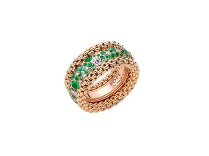 Fope Bubble Rings Ring Roségold poliert mit Smaragden und Brillanten 0,720ct – Ringe Ring mit Besatz aus 750 Rotgold.