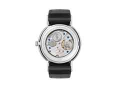 Nomos Glashütte Ludwig 38 75 Jahre Grundgesetz Handaufzug Edelstahl 38mm weißes Zifferblatt schwarzes Lederband limitiert – Herrenuhren Uhr ohne Datum aus Edelstahl und Leder. Das Gehäuse ist rund und silber. Das Lederarmband ist schwarz. Das Zifferblatt ist römisch Index und weiß. – Ansicht 2