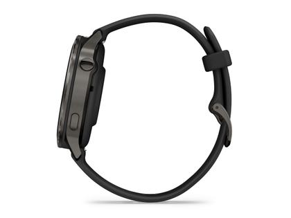 Garmin Venu 4 Quarz Edelstahl und Polymer Schiefergrau 41mm digitales Zifferblatt schwarzes Silikonband – Herrenuhren Uhr Multifunktion aus Edelstahl und Faserverstärktes Polymer. Das Gehäuse ist rund und anthrazit. Das Kautschuk / Kunststoff / Silikon Armband ist schwarz. Das Zifferblatt ist digital und schwarz. – Ansicht 3