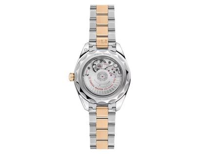 Omega Seamaster Aqua Terra 150M Automatik Edelstahl und Gelbgold 30mm Perlmutt-Zifferblatt mit Diamanten Metallband – Damenuhren Uhr mit Datum aus 750 Gelbgold und Edelstahl. Das Gehäuse ist rund und silber-gelbgold. Das Edelstahlarmband mit Gold ist silber-gelbgold. Das Zifferblatt ist ein Index in weiß. – Ansicht 2