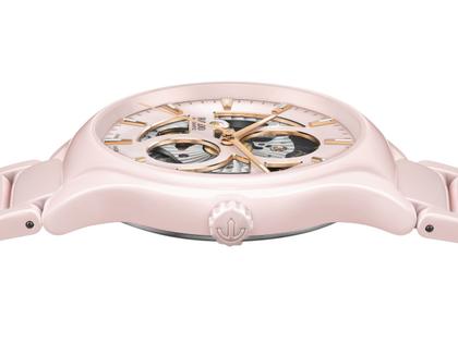 Rado True Round Open Heart Limited Edition Automatik Keramik 40mm rosa Zifferblatt rosa Keramikband – Herrenuhren Uhr ohne Datum aus Keramik und Titan. Das Gehäuse ist rund und rosa. Das Keramikarmband ist rosa. Das Zifferblatt ist ein Index in rosa. – Ansicht 5