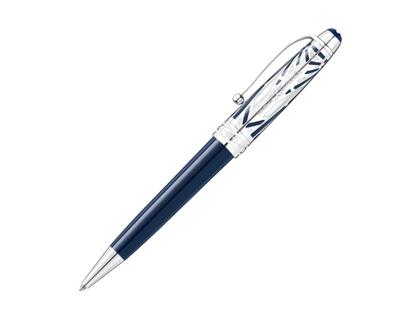 Montblanc The Origin Collection Doué Midsize Kugelschreiber dunkelblaues Edelharz platinumbeschichtet – Schreibgeräte Kugelschreiber in blau und aus Edelharz und platiniert. – Ansicht 4