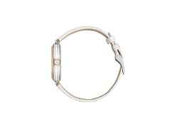 Gucci Model 2000 Quarz Edelstahl 30mm silberfarbenes Zifferblatt mit Diamanten weißes Lederband YA167509 – Damenuhren Uhr ohne Datum aus 750 Rotgold, Edelharz, Edelstahl und vergoldet. Das Gehäuse ist rund und silber. Das Lederarmband ist weiß. Das Zifferblatt ist römisch Index und silber. – Ansicht 3