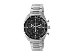 Gucci Interlocking Chronograph Quarz Edelstahl 41mm schwarzes Zifferblatt Metallband YA142316 – Herrenuhren Chronograph aus Edelstahl und Keramik. Das Gehäuse ist rund und silber. Das Edelstahlarmband ist silber. Das Zifferblatt ist ein Index in schwarz.