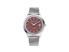 Frederique Constant Classics Moneta Solarmetre Quarz Edelstahl 39mm rotes Zifferblatt schwarzes Lederband und Metallband – Herrenuhren Uhr mit Datum aus Edelstahl. Das Gehäuse ist rund und silber. Das Lederarmband ist schwarz. Das Zifferblatt ist ein Index in rot. – Ansicht 2
