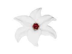 Meissen Bloom Collection Brosche "Blüte" Silber vergoldet 4,8x5,5cm mit Granat – Ansteckschmuck Brosche in weiß und aus 925 Silber vergoldet und Porzellan.