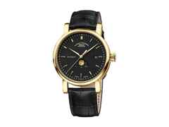 Mühle Glashütte Teutonia IV Mondphase Gold Limited Edition Automatik Gelbgold 41mm schwarzes Zifferblatt schwarzes Lederband – Herrenuhren Uhr mit Datum aus 750 Gelbgold und Leder. Das Gehäuse ist rund und gelbgold. Das Lederarmband Kroko / Alligator ist schwarz. Das Zifferblatt ist ein Index in schwarz.