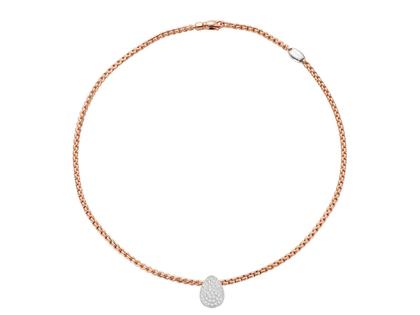 Fope Eka Tiny Collier schmal tropfenförmig Roségold  Pavé – Halsschmuck Collier aus 750 Rotgold, 750 Weißgold und und .