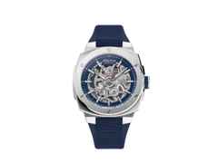 Alpina Alpiner Extreme Skeleton Automatik Edelstahl 39mm blaues Zifferblatt blaues Kautschukband – Herrenuhren Uhr ohne Datum aus Edelstahl und Kautschuk. Das Gehäuse ist rund und silber. Das Kautschuk / Kunststoff / Silikon Armband ist blau. Das Zifferblatt ist skelettiert und blau.