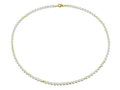 Juwelier Roller | Atelier Collier Silber vergoldet 46cm mit weißen Zuchtperlen – Halsschmuck Collier aus 925 Silber und und vergoldet.
