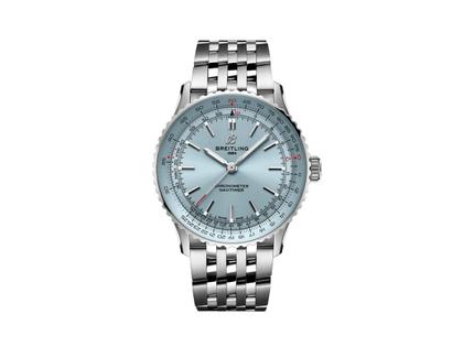 Breitling Navitimer Automatic 41 Chronometer Edelstahl eisblaues Zifferblatt Metallband – Herrenuhren Uhr ohne Datum aus Edelstahl. Das Gehäuse ist rund und silber. Das Edelstahlarmband ist silber. Das Zifferblatt ist ein Index in blau.