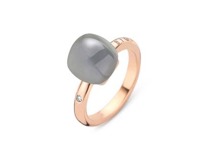 Bigli Mini Sweety "Misty Onyx" Ring Roségold Gr. M mit Brillant 0,020ct – Ringe Ring mit Besatz aus 750 Rotgold.