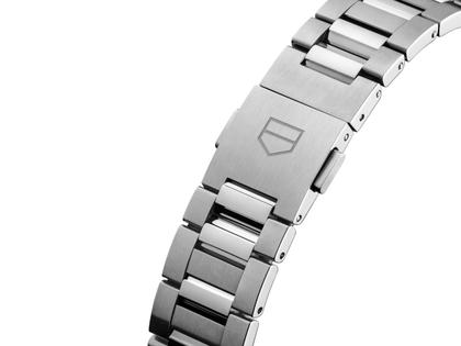 TAG Heuer Carrera Date Automatik Edelstahl 36mm graues Hammerschlag-Zifferblatt mit Brillanten Metallband – Damenuhren Uhr mit Datum aus Edelstahl. Das Gehäuse ist rund und silber. Das Edelstahlarmband ist silber. Das Zifferblatt ist ein Index in grau. – Ansicht 4