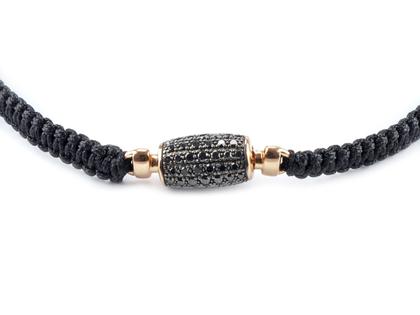 Jörg Heinz Makramee-Armband schwarz 17cm Tönnchen aus Rotgold mit Brillanten 0,462ct – Armschmuck Armband in schwarz und aus 750 Rotgold. – Ansicht 2