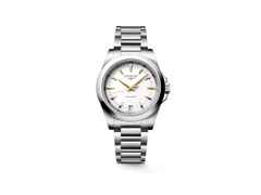 Longines Conquest Quarz Edelstahl 34mm weißes Zifferblatt Metallband – Damenuhren Uhr mit Datum aus Edelstahl. Das Gehäuse ist rund und silber. Das Edelstahlarmband ist silber. Das Zifferblatt ist ein Index in weiß.