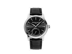 Frederique Constant Classic Date Manufacture Automatik Edelstahl 40mm schwarzes Zifferblatt schwarzes Lederband – Herrenuhren Uhr mit Datum aus Edelstahl und Leder. Das Gehäuse ist rund und silber. Das Lederarmband Kroko / Alligator ist schwarz. Das Zifferblatt ist ein Index in schwarz.