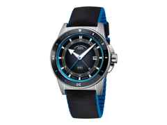 Mühle Glashütte Sportivo Travel GMT Automatik Edelstahl 42,5mm schwarzes Zifferblatt schwarzes Leder-Kautschukband – Herrenuhren Uhr mit Datum aus Edelstahl, Kautschuk, Keramik und Leder. Das Gehäuse ist rund und silber. Das Kautschuk / Kunststoff / Silikon Armband ist schwarz. Das Zifferblatt ist arabisch Index und schwarz.