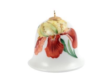 Meissen Baumschmuck Miniatur-Glocke "Schwertlilie" weißes Meissener Porzellan 5cm – Porzellanwaren Porzellandekoration in weiß und aus Porzellan und vergoldet.