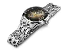 Hamilton Jazzmaster Open Heart Automatik Edelstahl 40mm braunes Zifferblatt Metallband – Herrenuhren Uhr ohne Datum aus Edelstahl. Das Gehäuse ist rund und silber. Das Edelstahlarmband ist silber. Das Zifferblatt ist ein Index in braun. – Ansicht 3