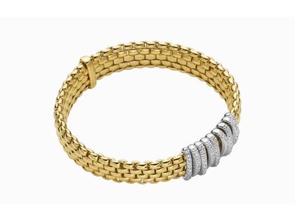 Fope Panorama Armband  mit 9 Ronden Gelbgold mit Brillanten Pave – Armschmuck Armband aus 750 Gelbgold.