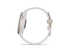 Garmin vívoactive 5 faserverstärktes Polymer elfenbein-/cremgoldfarben 42mm elfenbeinfarbenes Kautschukband – Damenuhren Uhr Multifunktion aus eloxiertes Aluminium, Kautschuk, Kunststoff und PVD beschichtet. Das Gehäuse ist rund und elfenbein. Das Kautschuk / Kunststoff / Silikon Armband ist elfenbein. Der Zifferblatt ist digital. – Ansicht 4