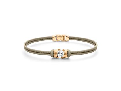 Schaffrath Colortaire Armband Leder (Taupe) und Gelbgold 2-reihig mit Diamant 1,00ct – Armschmuck Armband in grau und aus 750 Gelbgold und Leder.