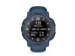 Garmin Instinct Crossover Solar faserverstärktes Polymer dunkelblau 45 mm Kautschukband dunkelblau – Herrenuhren Uhr Multifunktion aus Kautschuk und Kunststoff. Das Gehäuse ist rund und blau. Das Kautschuk / Kunststoff / Silikon Armband ist blau. Das Zifferblatt ist analog digital und schwarz.