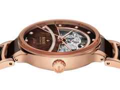 Rado Centrix Diamonds Automatik Open Heart Edelstahl Roségold-PVD 35mm braunes Zifferblatt mit Brillanten Metallband – Damenuhren Uhr ohne Datum aus Edelstahl, Keramik und PVD beschichtet. Das Gehäuse ist rund und roségold. Das Keramikarmband ist braun. Das Zifferblatt ist ein Index in braun. – Ansicht 3